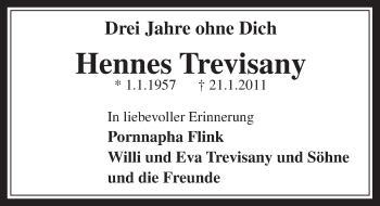 Anzeige von Hennes Trevisany von  Wochenende 