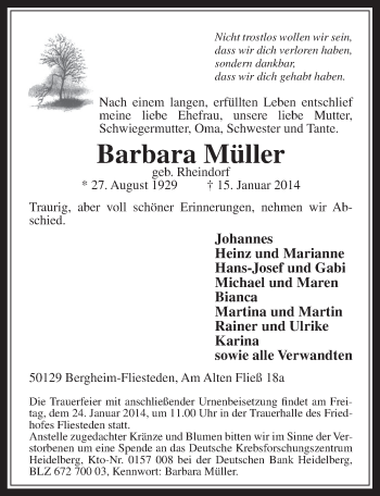 Anzeige von Barbara Müller von  Werbepost 