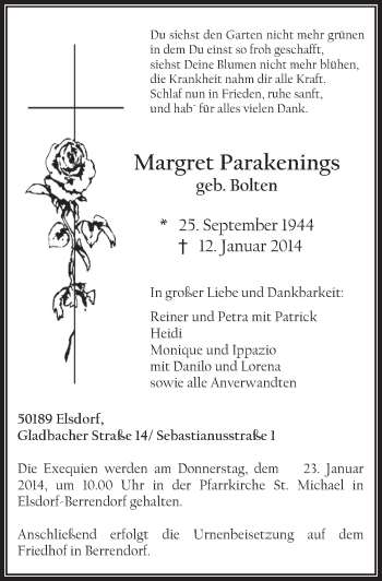 Anzeige von Margret Parakenings von  Werbepost 