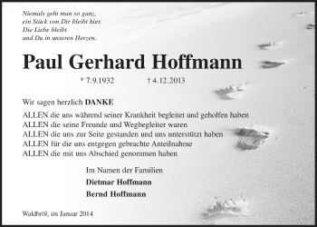 Anzeige von Paul Gerhard Hoffmann von  Lokalanzeiger 