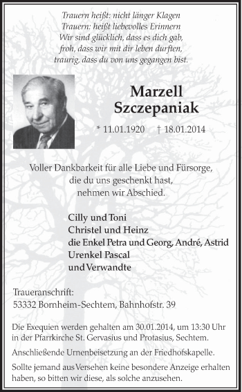 Anzeige von Marzell Szczepaniak von  Schlossbote/Werbekurier 