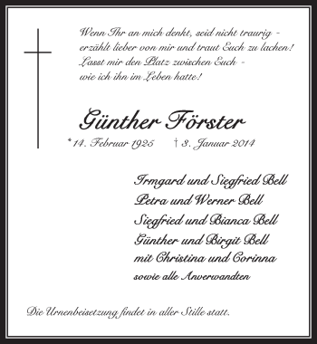 Anzeige von Günther Förster 