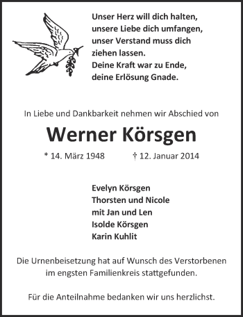 Anzeige von Werner Körsgen von  Blickpunkt Euskirchen 
