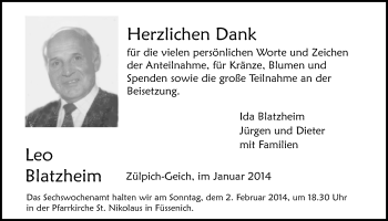 Anzeige von Leo Blatzheim von  Blickpunkt Euskirchen 