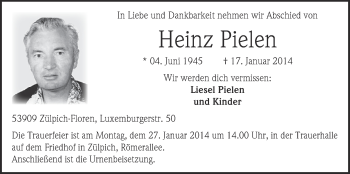 Anzeige von Heinz Pielen von  Blickpunkt Euskirchen 