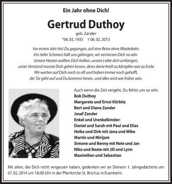Anzeige von Gertrud Duthoy von  Blickpunkt Euskirchen 