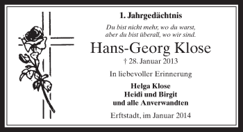 Anzeige von Hans-Georg Klose von  Werbepost 