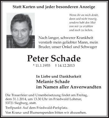 Anzeige von Peter Schade von  Sonntags-Post 