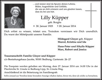 Anzeige von Lilly Küpper von  Sonntags-Post 