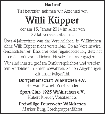 Anzeige von Willi Küpper von  Blickpunkt Euskirchen 