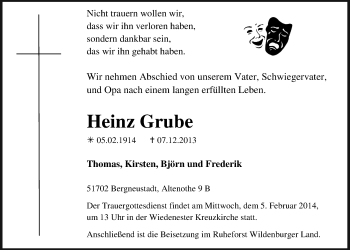 Anzeige von Heinz Grube von  Anzeigen Echo 