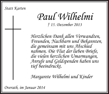 Anzeige von Paul Wilhelmi von  Bergisches Sonntagsblatt 