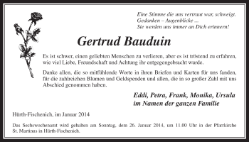 Anzeige von Gertrud Bauduin von  Sonntags-Post 
