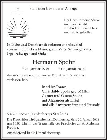 Anzeige von Hermann Spohr von  Sonntags-Post 