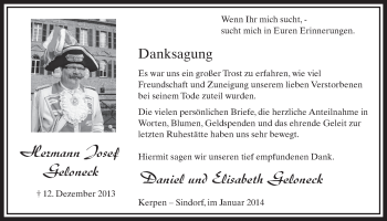 Anzeige von Hermann Josef Geloneck von  Sonntags-Post 