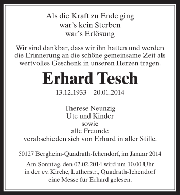 Anzeige von Erhard Tesch von  Werbepost 