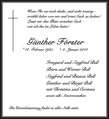 Anzeige von Günther Förster von  Sonntags-Post 