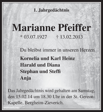 Anzeige von Marianne Pfeiffer von  Werbepost 