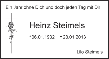 Anzeige von Heinz Steimels von  Kölner Wochenspiegel 