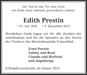 Anzeige von Edith Prestin von  Werbepost 