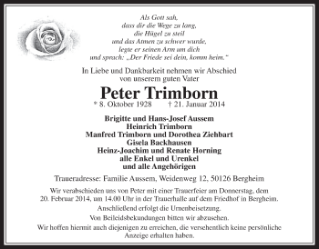 Anzeige von Peter Trimborn von  Werbepost 