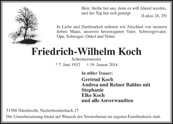 Anzeige von Friedrich-Wilhelm Koch von  Lokalanzeiger 