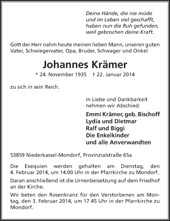 Anzeige von Johannes Krämer von  Extra Blatt 