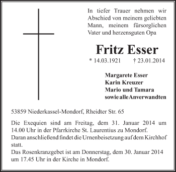 Anzeige von Fritz Esser von  Extra Blatt 