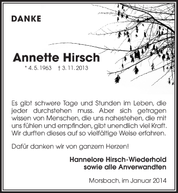 Anzeige von Annette Hirsch von  Lokalanzeiger 