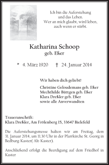 Anzeige von Katharina Schoop von  Werbepost 