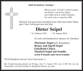 Anzeige von Dieter Seipel von  Werbepost 