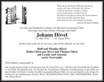 Anzeige von Johann Hövel von  Wochenende 