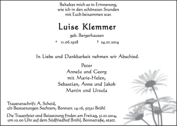 Anzeige von Luise Klemmer von  Schlossbote/Werbekurier 