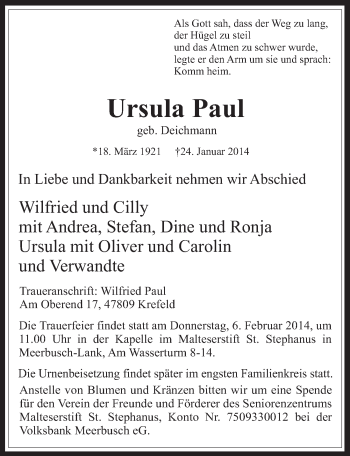 Anzeige von Ursula Paul von  Werbepost 