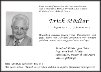 Anzeige von Erich Städter von  Bergisches Sonntagsblatt 