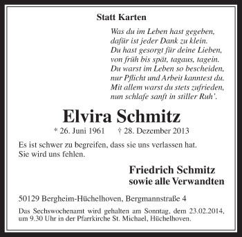 Anzeige von Elvira Schmitz von  Werbepost 