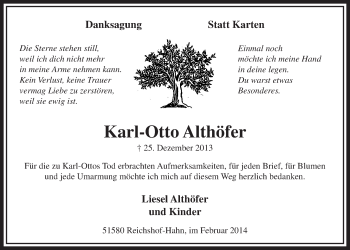 Anzeige von Karl-Otto Althöfer von  Lokalanzeiger 