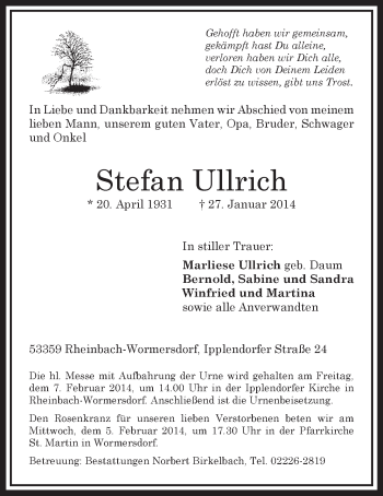 Anzeige von Stefan Ullrich von  Schaufenster/Blickpunkt 