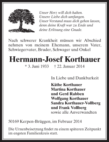 Anzeige von Hermann-Josef Korthauer von  Werbepost 