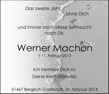 Anzeige von Werner Machon von  Bergisches Handelsblatt 
