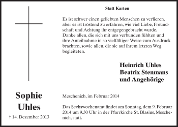 Anzeige von Sophie Uhles von  Schlossbote/Werbekurier 