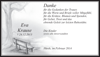 Anzeige von Eva Krause von  Wochenende 