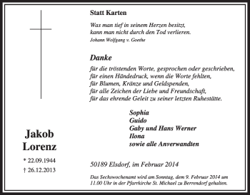 Anzeige von Jacob Lorenz von  Sonntags-Post 