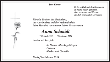 Anzeige von Anna Schmidt von  Sonntags-Post 