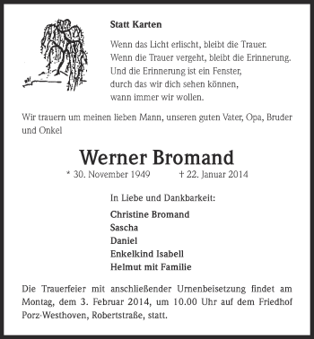 Anzeige von Werner Bromand von  Sonntags-Post 