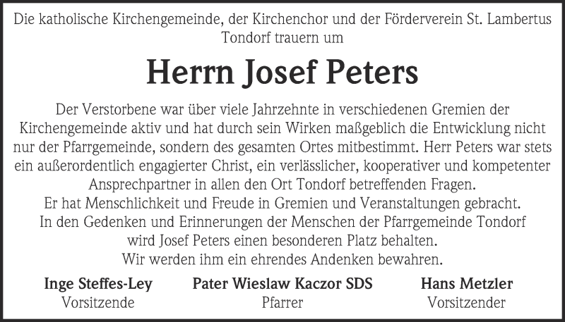  Traueranzeige für Josef Peters vom 02.02.2014 aus  Blickpunkt Euskirchen 