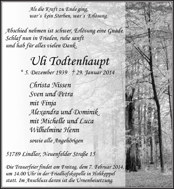 Anzeige von Uli Todtenhaupt von  Anzeigen Echo 