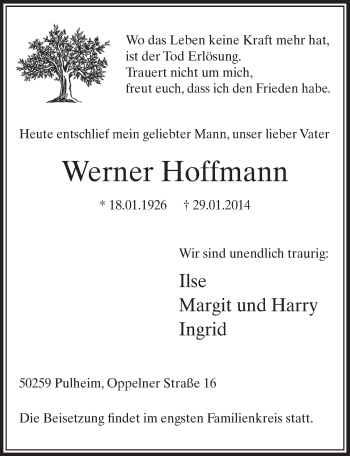 Anzeige von Werner Hoffmann von  Sonntags-Post 