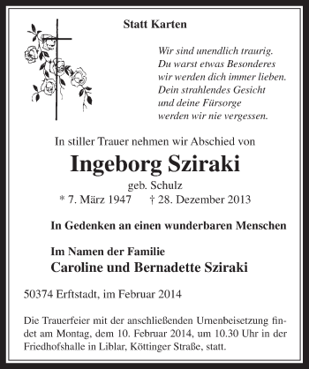 Anzeige von Ingeborg Sziraki von  Werbepost 