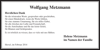 Anzeige von Wolfgang Metzmann von  Schaufenster/Blickpunkt 